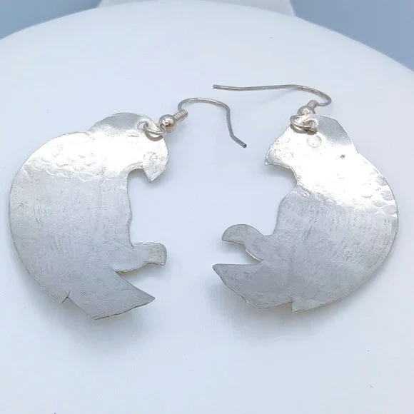 Vintage Silver Etched Bird Hawk Dangle Earrings - Picture 11 of 12